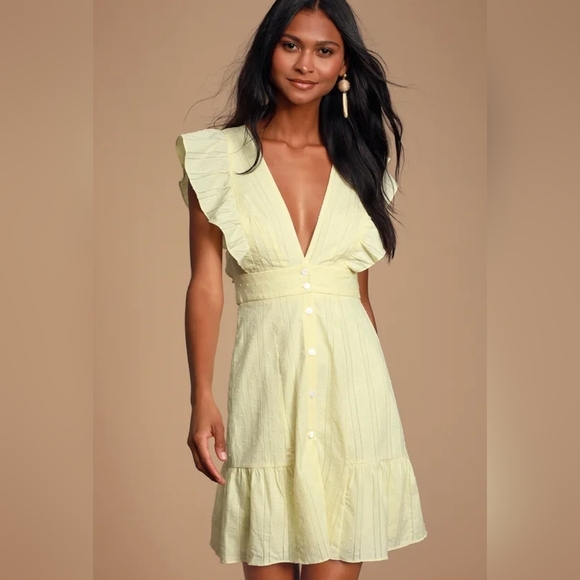Lulus Dresses & Skirts - Lulus Yellow Swiss Dot Button - Front Mini Dress, Size S